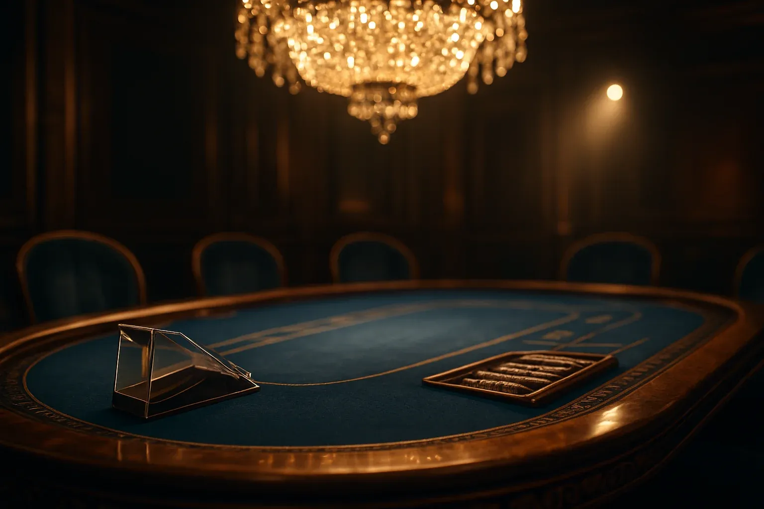 Hyperrealistic live baccarat studio in the Philippines with blue felt table